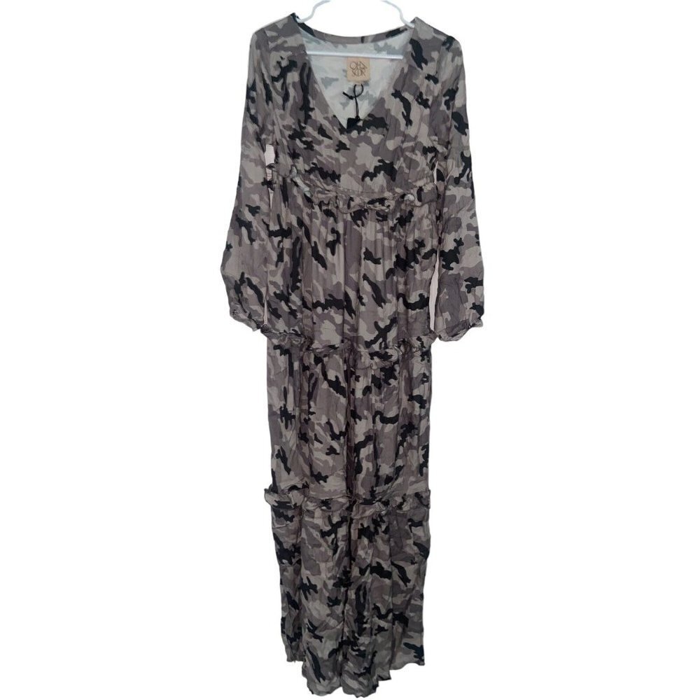 NWT Womens Chaser Long Sleeve Maxi Dress With Slit In Camo Size Medium